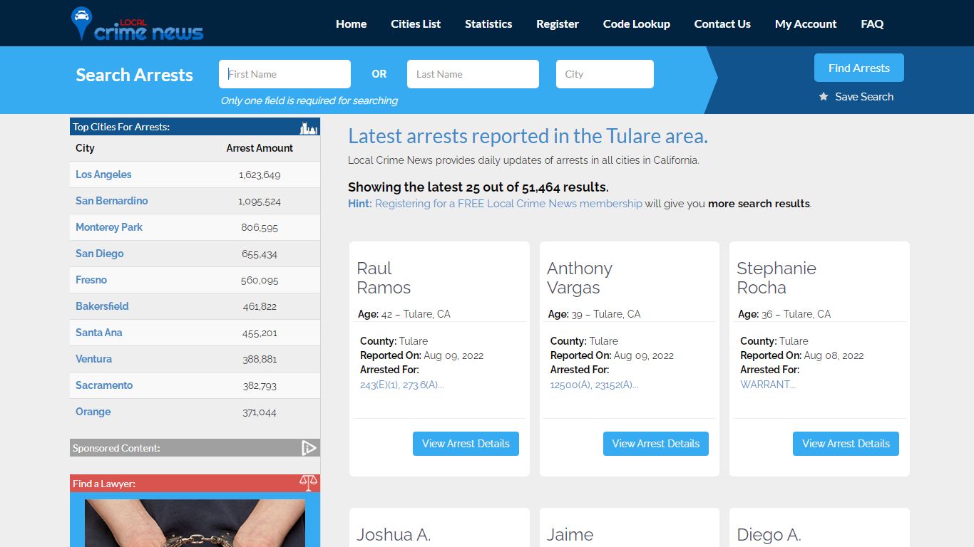 Tulare California Arrest Records | Local Crime News